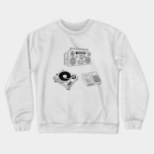 Boombox, Beat Maker, Turntable (Black Lines) Analog / Music Crewneck Sweatshirt